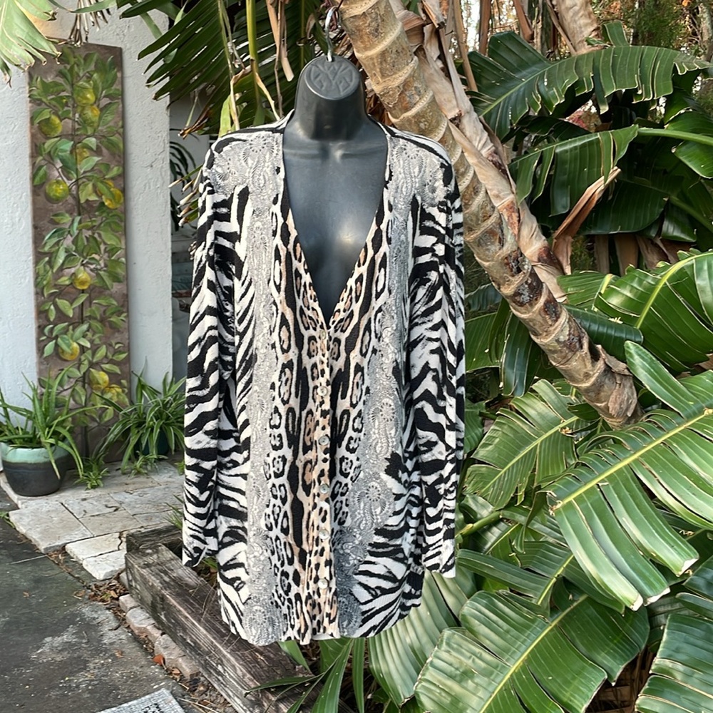 Chico’s animal print cardigan